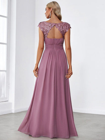 Elara | Lace Cap Sleeve Maxi Bridesmaid Dress Mother of the Bride Outfits