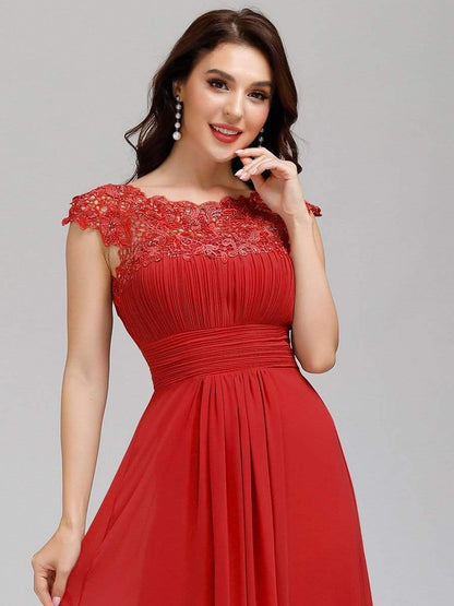 Elara | Lace Cap Sleeve Maxi Bridesmaid Dress Mother of the Bride Outfits