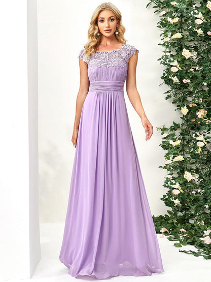 Elara | Lace Cap Sleeve Maxi Bridesmaid Dress Mother of the Bride Outfits