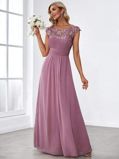 Elara | Lace Cap Sleeve Maxi Bridesmaid Dress Mother of the Bride Outfits