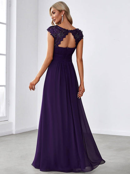 Elara | Lace Cap Sleeve Maxi Bridesmaid Dress Mother of the Bride Outfits