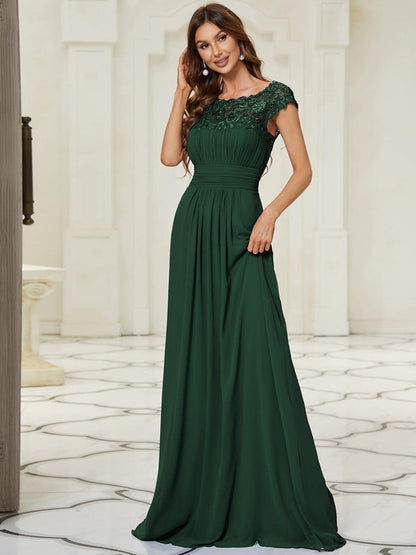 Elara | Lace Cap Sleeve Maxi Bridesmaid Dress Mother of the Bride Outfits