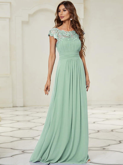 Elara | Lace Cap Sleeve Maxi Bridesmaid Dress Mother of the Bride Outfits