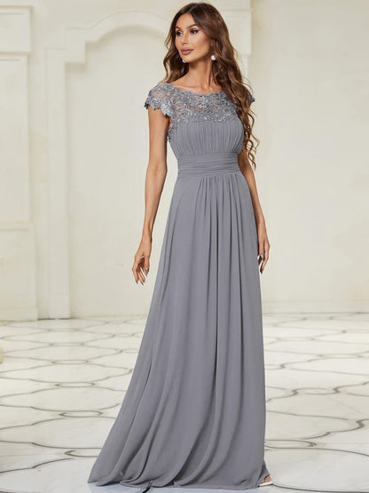 Elara | Lace Cap Sleeve Maxi Bridesmaid Dress Mother of the Bride Outfits