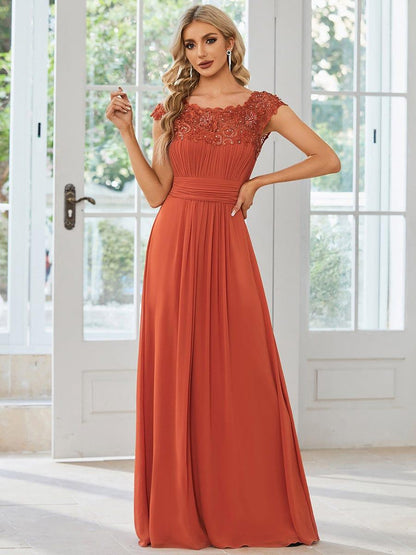 Elara | Lace Cap Sleeve Maxi Bridesmaid Dress Mother of the Bride Outfits