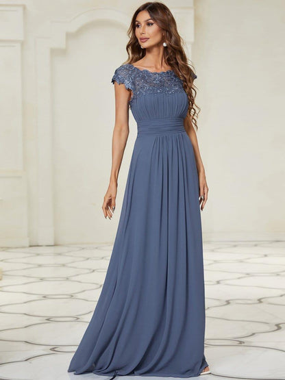 Elara | Lace Cap Sleeve Maxi Bridesmaid Dress Mother of the Bride Outfits