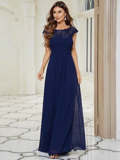 Elara | Lace Cap Sleeve Maxi Bridesmaid Dress Mother of the Bride Outfits