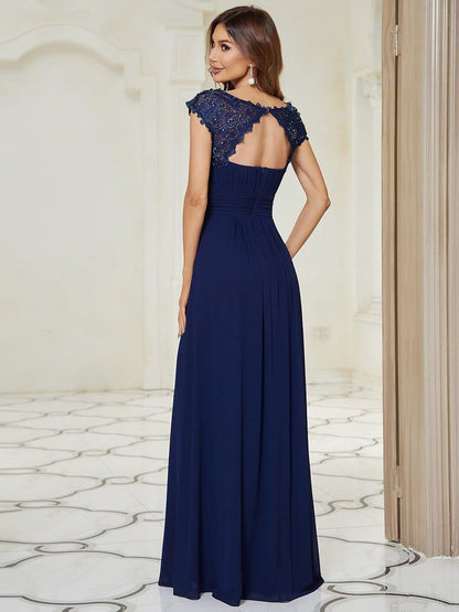 Elara | Lace Cap Sleeve Maxi Bridesmaid Dress Mother of the Bride Outfits