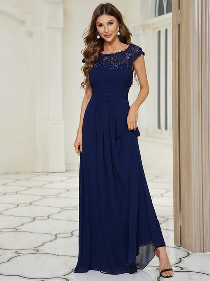 Elara | Lace Cap Sleeve Maxi Bridesmaid Dress Mother of the Bride Outfits