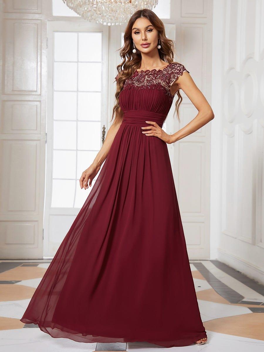Elegant Lace Cap Sleeve Maxi Mother Bride Dress - OutfitLondon