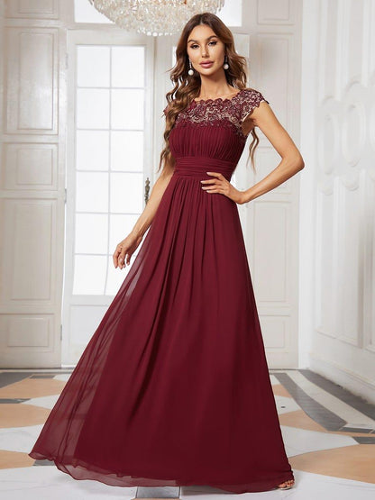 Elegant Lace Cap Sleeve Maxi Mother Bride Dress - OutfitLondon