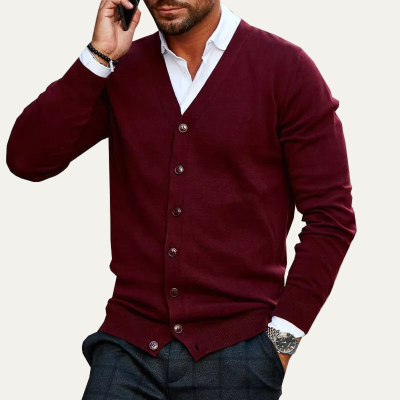 Men's Simple Crew Neck Button Cardigan Sweater
