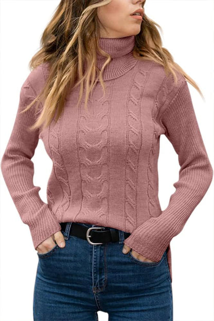 Stylish Women's Cable Turtleneck Jumper