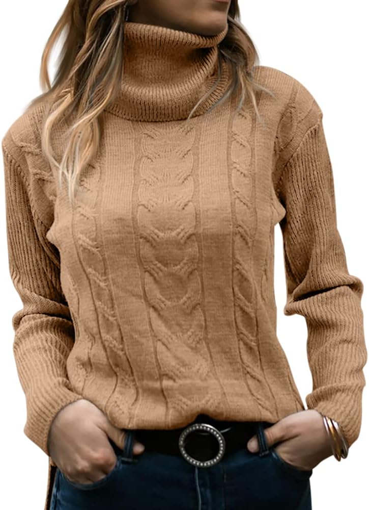 Stylish Women's Cable Turtleneck Jumper