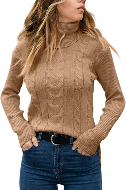 Stylish Women's Cable Turtleneck Jumper