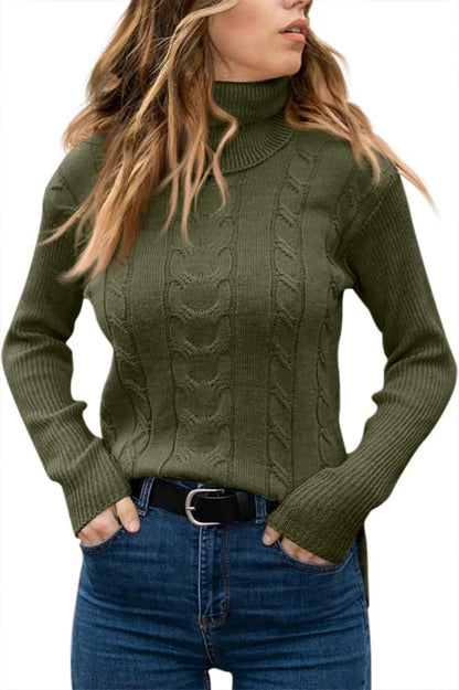 Stylish Women's Cable Turtleneck Jumper
