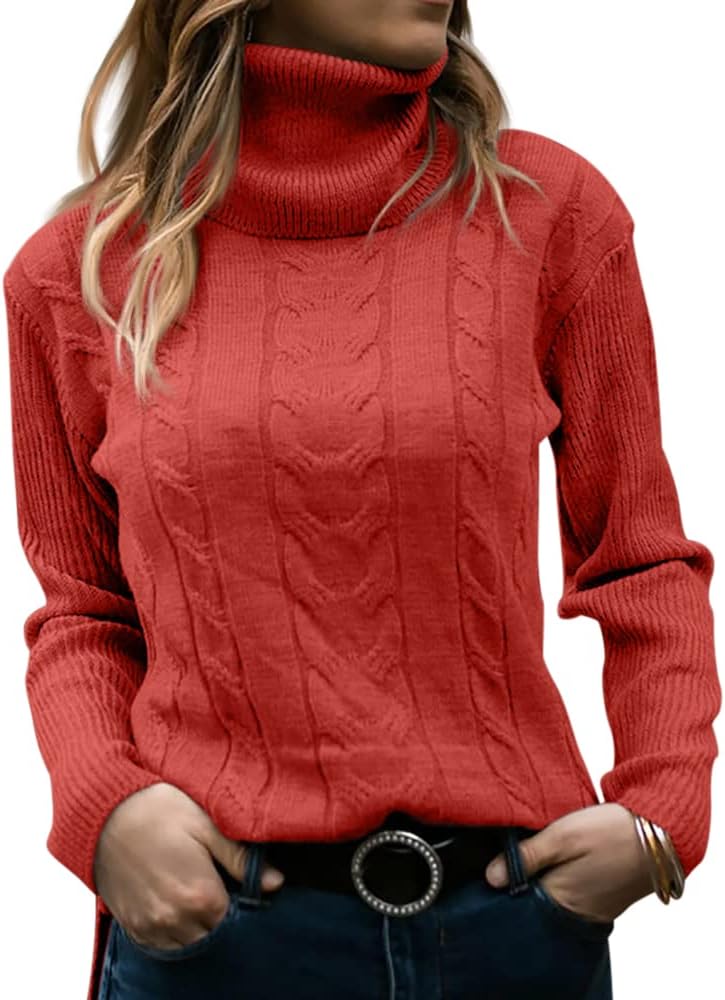 Stylish Women's Cable Turtleneck Jumper