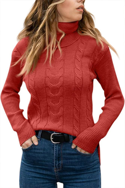 Stylish Women's Cable Turtleneck Jumper