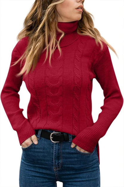 Stylish Women's Cable Turtleneck Jumper