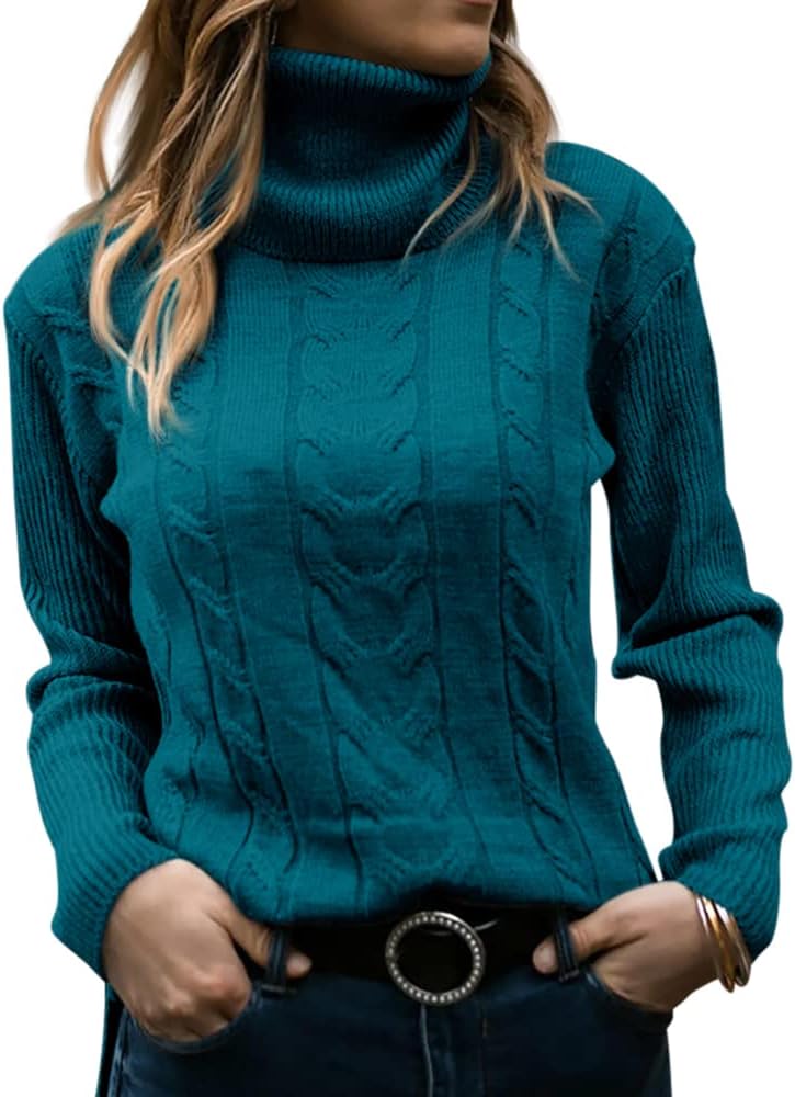 Stylish Women's Cable Turtleneck Jumper