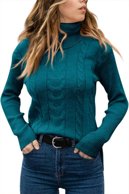 Stylish Women's Cable Turtleneck Jumper