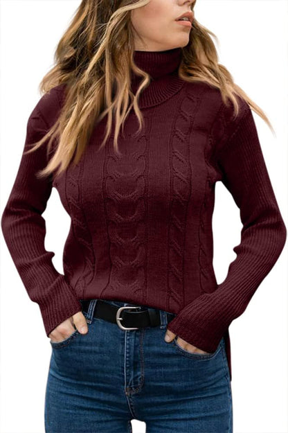Stylish Women's Cable Turtleneck Jumper