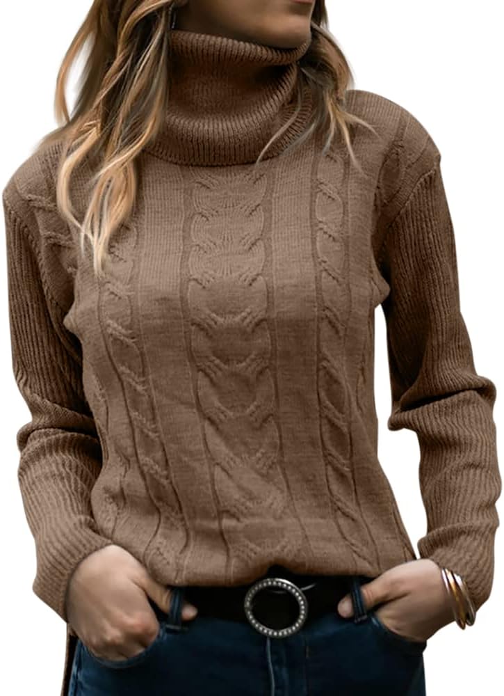Stylish Women's Cable Turtleneck Jumper