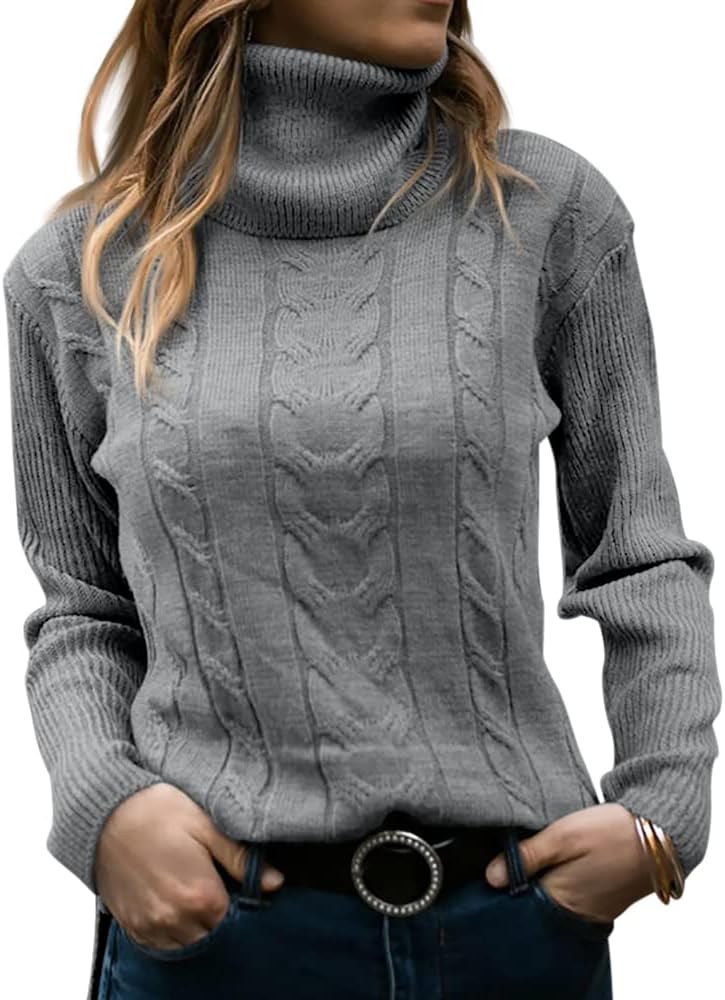 Stylish Women's Cable Turtleneck Jumper