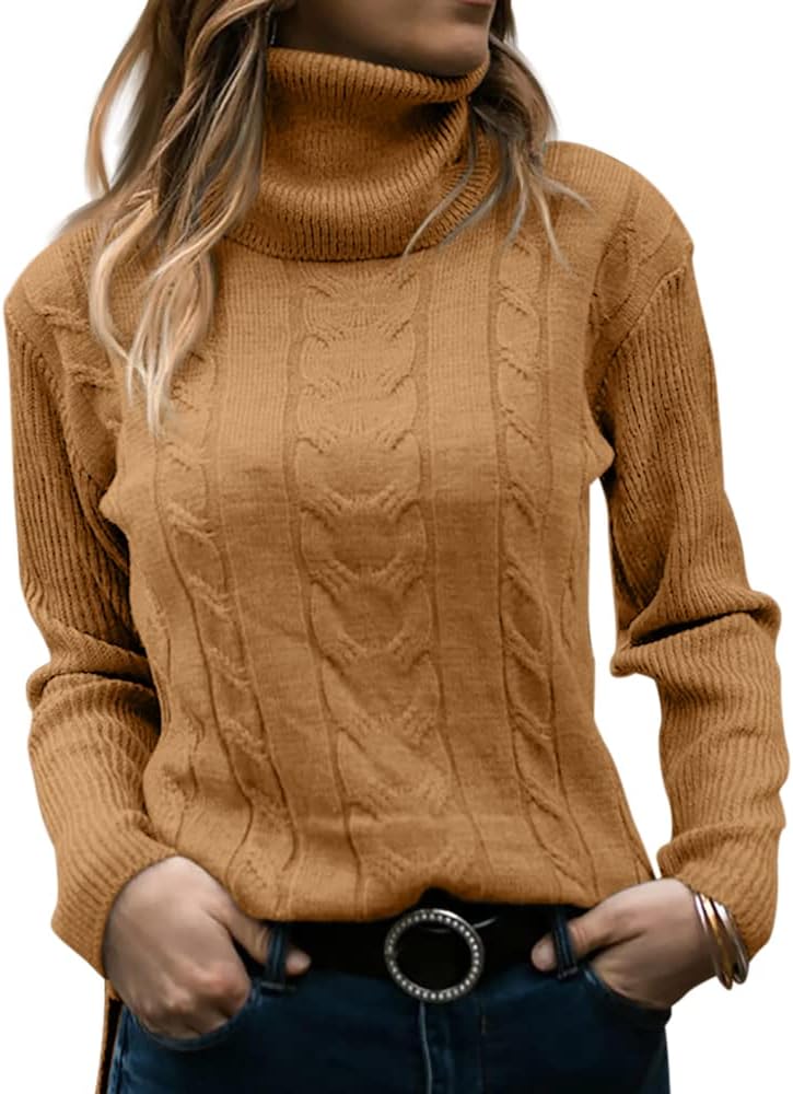 Stylish Women's Cable Turtleneck Jumper - OutfitLondon
