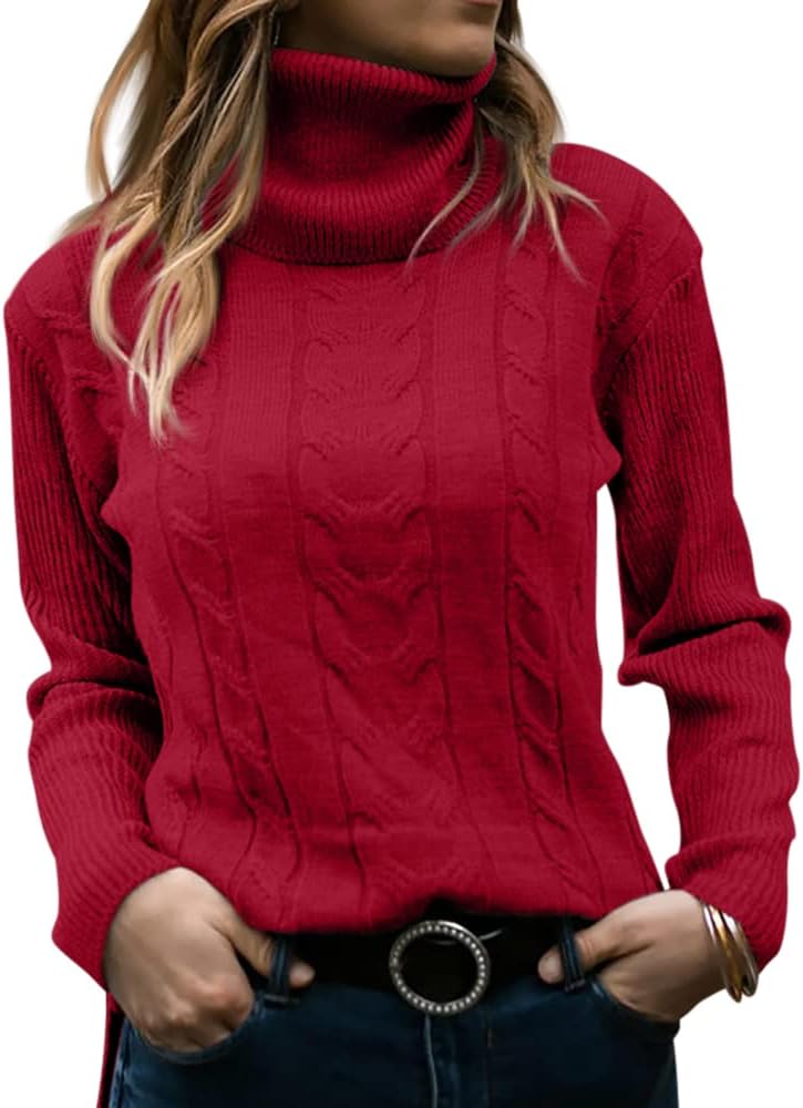 Stylish Women's Cable Turtleneck Jumper