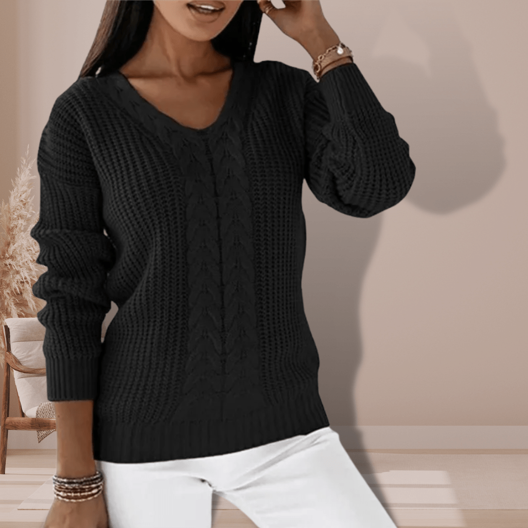 Cozy V-Neck Cable Knit Winter Sweater