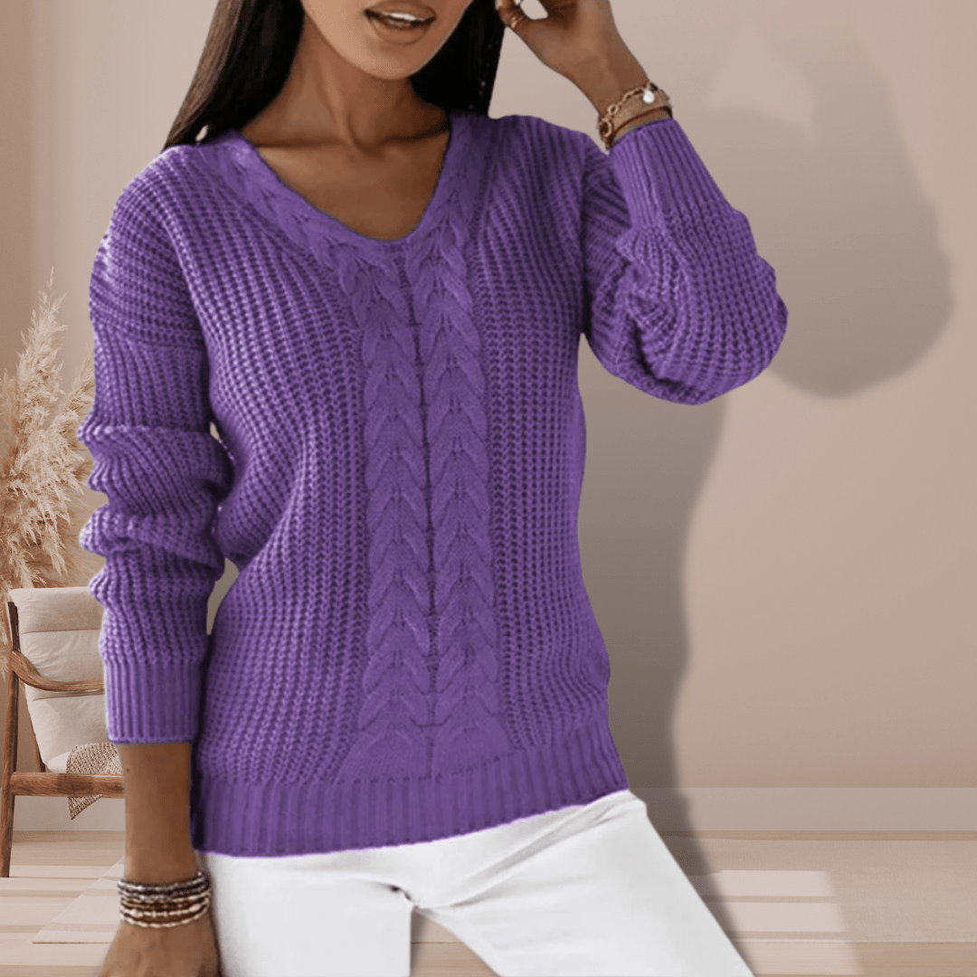 Cozy V-Neck Cable Knit Winter Sweater