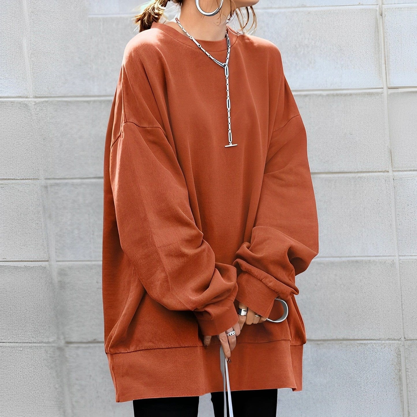 Comfortable Loose Fit Ladies Crew Sweatshirt