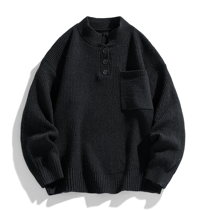 Warm Mens Crew Neck Pocket Sweater