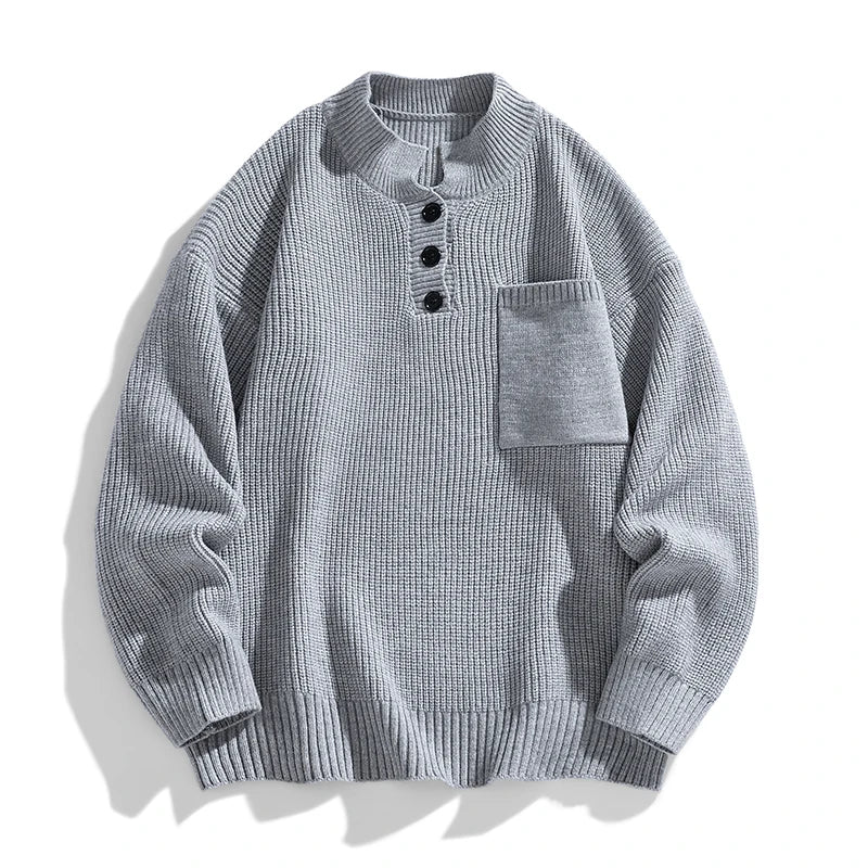 Warm Mens Crew Neck Pocket Sweater