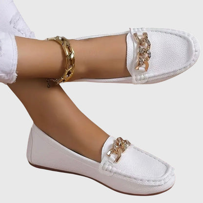 Elegant Chain Accent Slip On Shoes - OutfitLondon