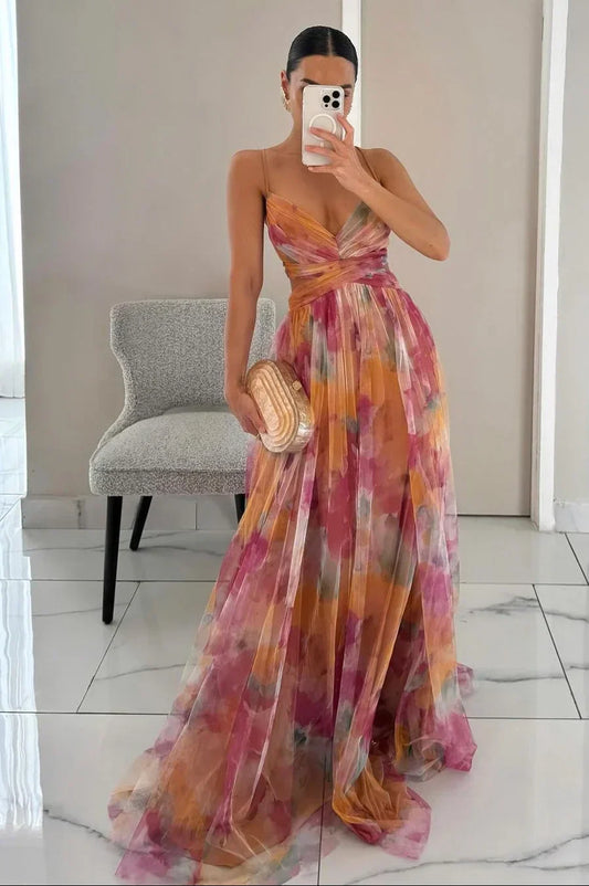 Elegant Long Sleeve Maxi Dress with Ruffled Details - OutfitLondon