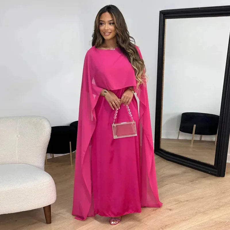 Elegant Women's Long Cape Evening Gown Dress