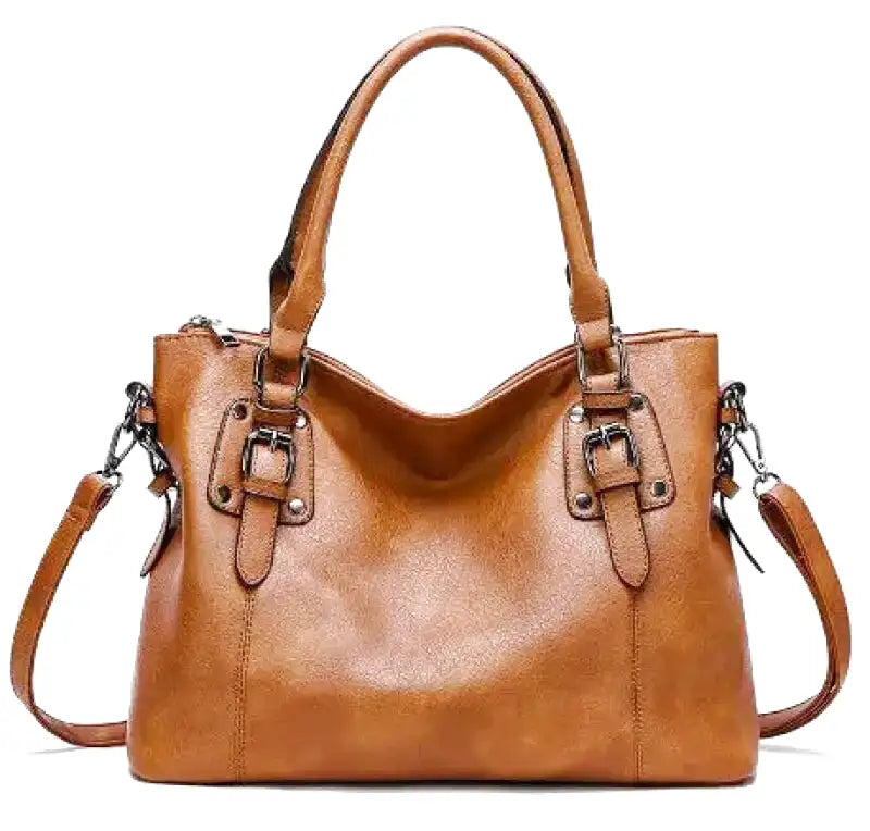 Spacious Vintage Leather Tote Bag with Strap