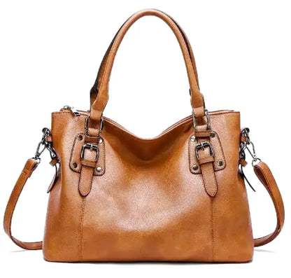 Spacious Vintage Leather Tote Bag with Strap