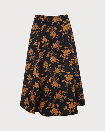 Estella | High Waist Floral Side Slit A-Line Maxi Skirt