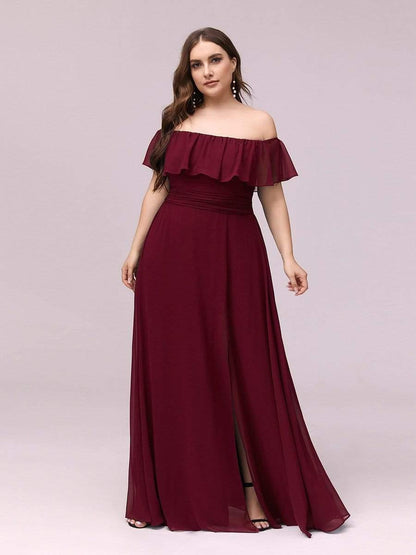 Estelle | Off-Shoulder Ruffle Bridesmaid Dress with Thigh Split