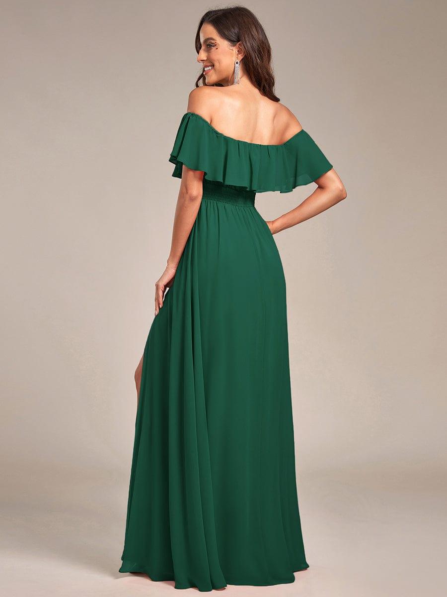 Estelle | Off-Shoulder Ruffle Bridesmaid Dress with Thigh Split