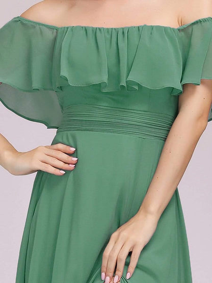 Estelle | Off-Shoulder Ruffle Bridesmaid Dress with Thigh Split