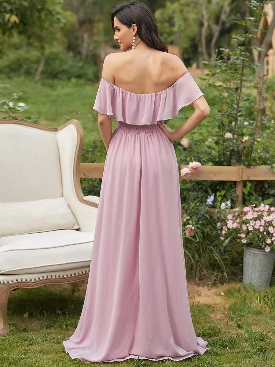 Estelle | Off-Shoulder Ruffle Bridesmaid Dress with Thigh Split