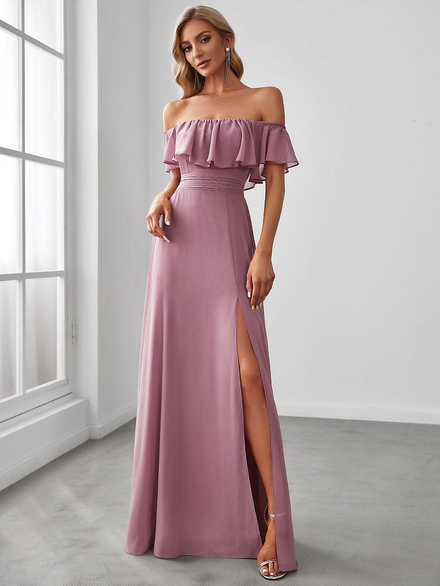 Estelle | Off-Shoulder Ruffle Bridesmaid Dress with Thigh Split