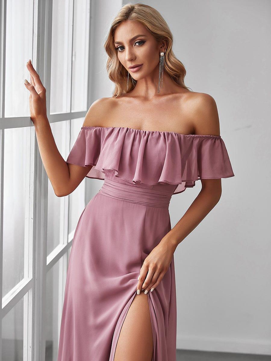Estelle | Off-Shoulder Ruffle Bridesmaid Dress with Thigh Split