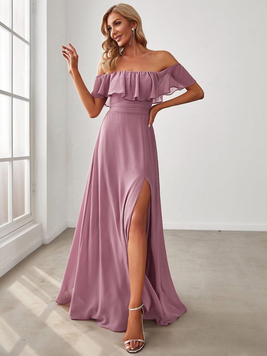 Estelle | Off-Shoulder Ruffle Bridesmaid Dress with Thigh Split