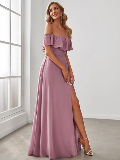 Estelle | Off-Shoulder Ruffle Bridesmaid Dress with Thigh Split