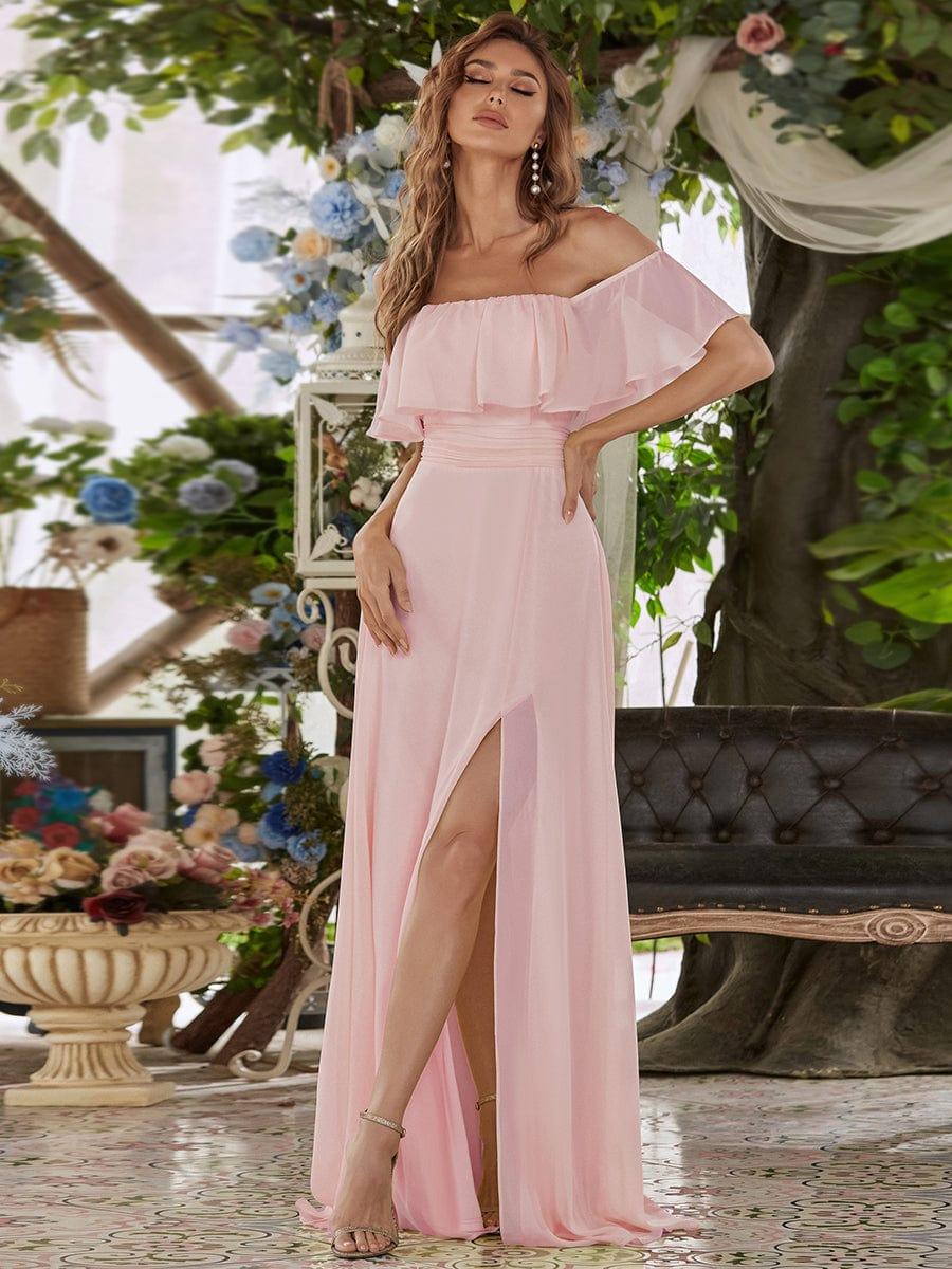 Estelle | Off-Shoulder Ruffle Bridesmaid Dress with Thigh Split